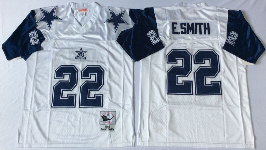 Men NFL Dallas Cowboys 22 E Smith white Mitchell Ness jerseys